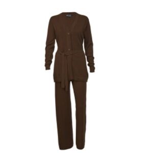 Cashmere Boutique Pure Cashmere Lounge Pajama Set in Espresso Size L/XL